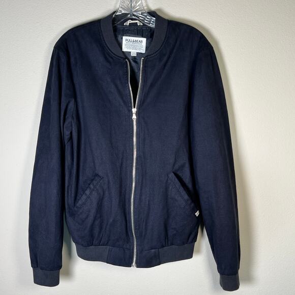 Pull & Bear Daily Standards Long Sleeve Zip Up Bomber Jacket Men's Med Navy Blue - Picture 1 of 8